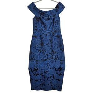 Rickie Freeman Teri Jon Deep Blue Jaquard Ball Gown 12 Off Shoulder Formal Dress